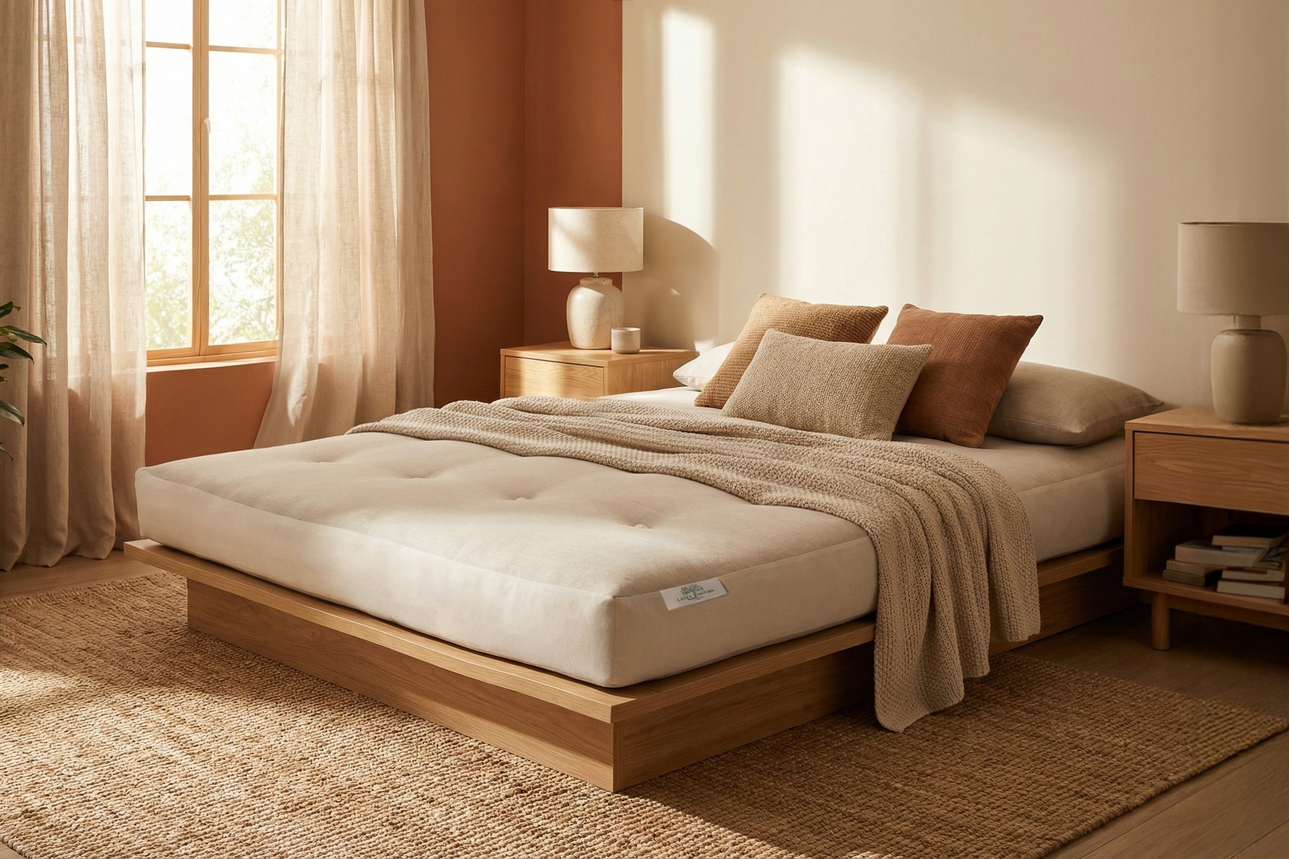 Colchón de látex Natura de 22cm. de grosor y 15cm. de látex, ecológico y naural, imagen en dormitorio